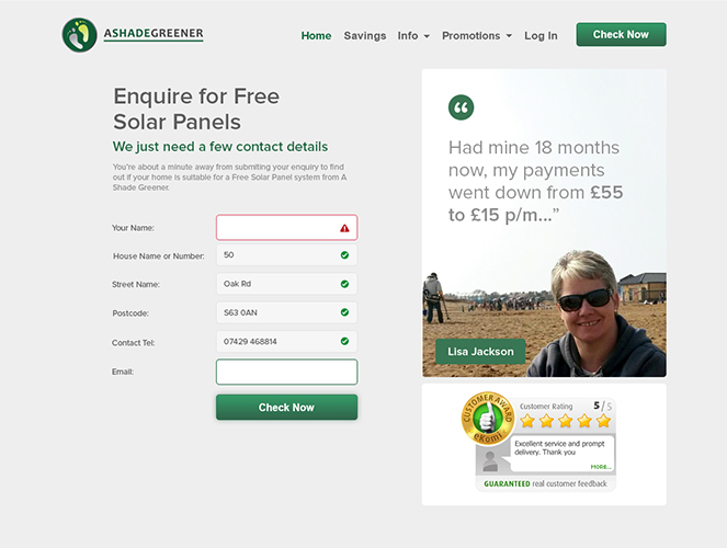 A Shade Greener solar application screenshot